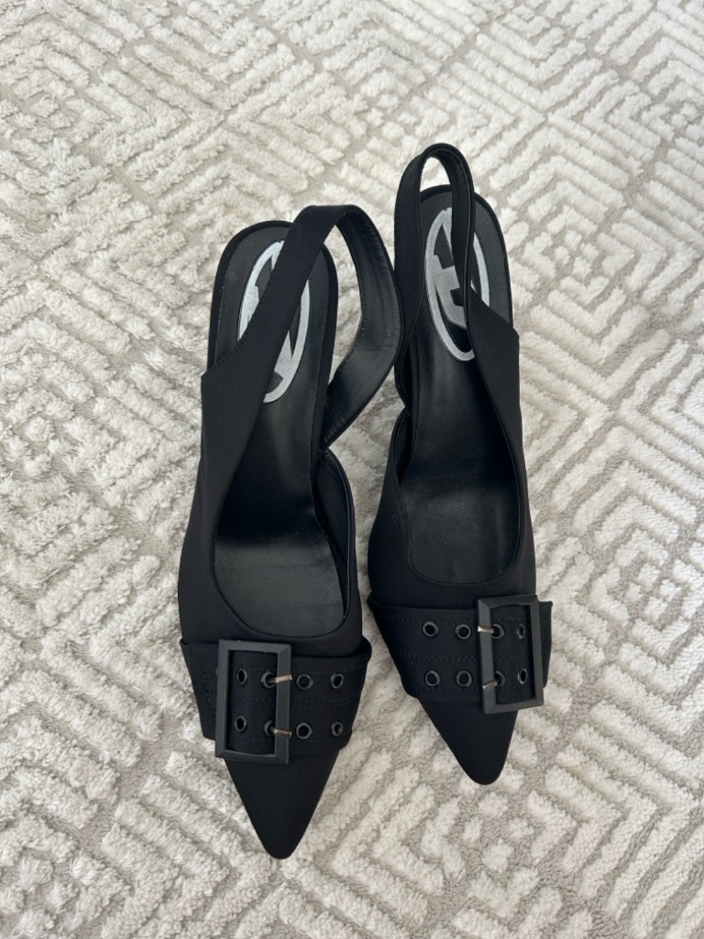 Black Pointed Slingback Heels with Buckle